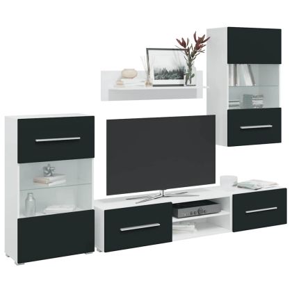 5 броя ТВ шкафове с LED осветление Мат Индиго инженерно дърво