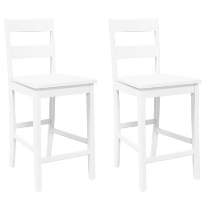 Бар столове 2 бр Бяла масивна дървесина гума
