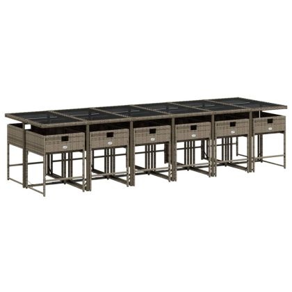 Градински комплект от 13 части с възглавници сив полиратан