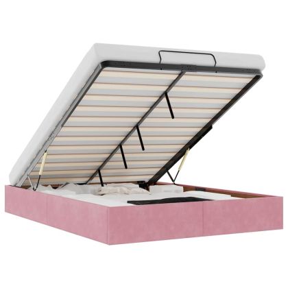 Османска рамка за легло без матрак, розова, 140x190 см, кадифе