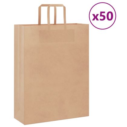 Хартиени торбички 50 бр с дръжки кафяви 32x12x42 см