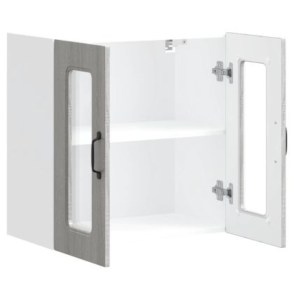 Кухненски стенен шкаф със стъклена врата "Kalmar", сив, инженерно дърво сонома