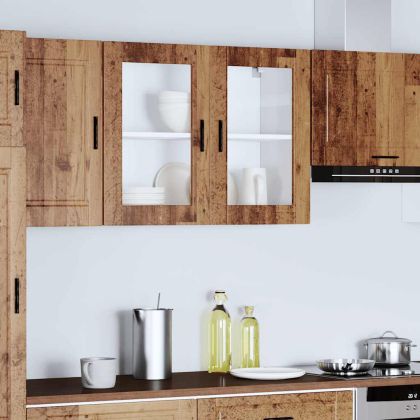 Кухненски стенен шкаф със стъклена врата Porto старо дърво