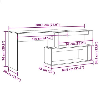 Ъглово бюро от старо дърво 200,5x50x76 cm Инженерна дървесина