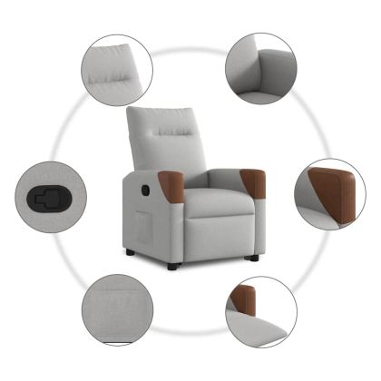 Изправящ реклайнер стол, облачно сив, текстил