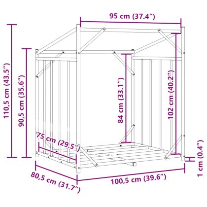 vidaxL Стойка за дърва за огрев с дъждобран, 100,5x80,5x110,5 см