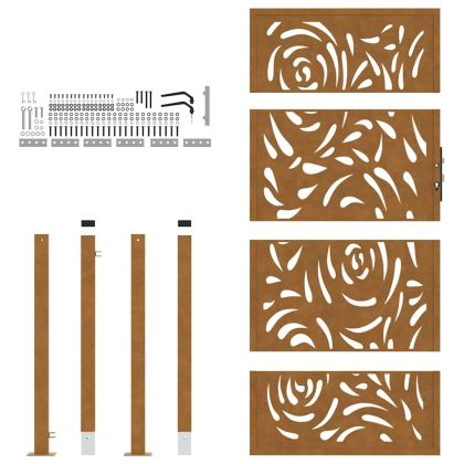 Градинска порта 100x175 см, изветряща стомана, дизайн с пламък
