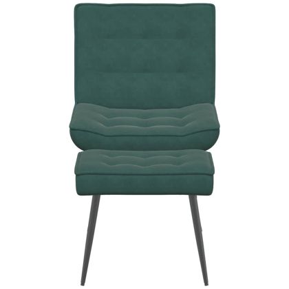 Релакс стол с табуретка, тъмнозелен, кадифе