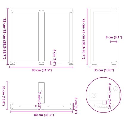 Крака за трапезна маса, Т-образни, 2 бр., антрацит, 80x35x(72-73) см, стомана