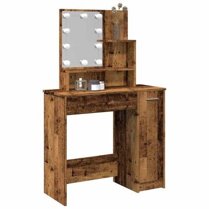 Тоалетка с LED Старо дърво 86,5x35x136 cm