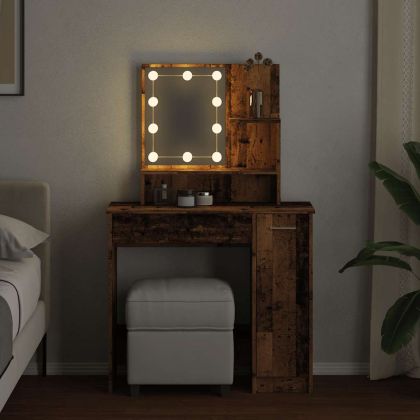 Тоалетка с LED Старо дърво 86,5x35x136 cm