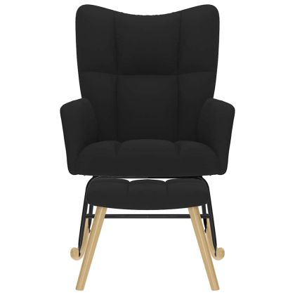 Люлеещ се стол с табуретка, черен, плат