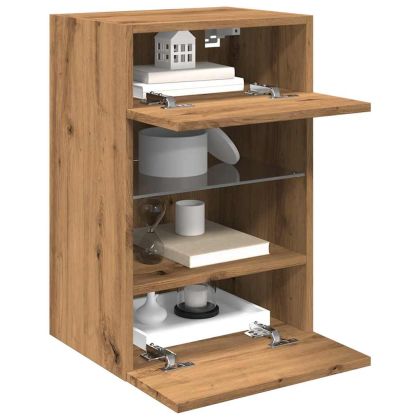 Стенни шкафове с LED светлини за телевизор, 2 бр, дъб артизан, 40x30x60,5 см