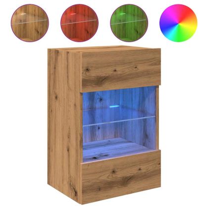 Стенни шкафове с LED светлини за телевизор, 2 бр, дъб артизан, 40x30x60,5 см