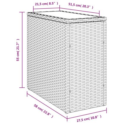 Градинска маса със стъклен плот kафяв 58x27,5x55 см полиратан