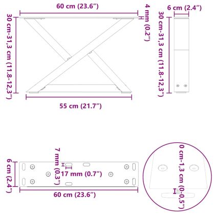 Крака за масичка за кафе, 2 бр., антрацит, 60x(30-31,3) см, стомана