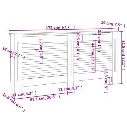 Параван за радиатор, бял, 172x19x81,5 см, МДФ