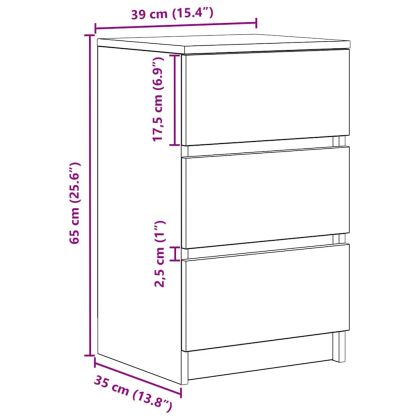 Нощно шкафче с 3 чекмеджета, бетонно сив, 39x35x65 см