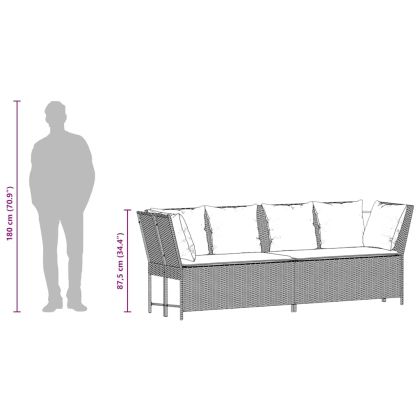 Градински диван с възглавници бежов полиратан
