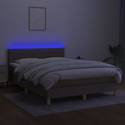 Боксспринг легло с матрак и LED, таупе, 140x190 см, плат