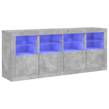 Сайдборд с LED светлини, бетонно сив, 163x37x67 см