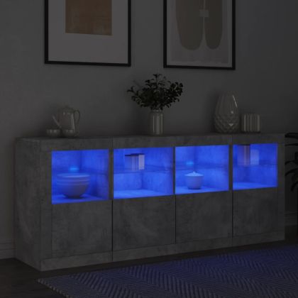 Сайдборд с LED светлини, бетонно сив, 163x37x67 см