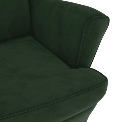 Фотьойл Wingback с табуретка, тъмнозелена, кадифе