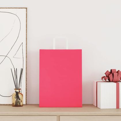 Хартиени торбички 250 бр с дръжки розови 26x12x35 см
