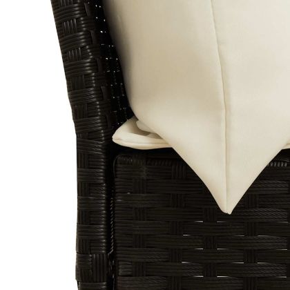 Градински диван с възглавници, черен полиратан