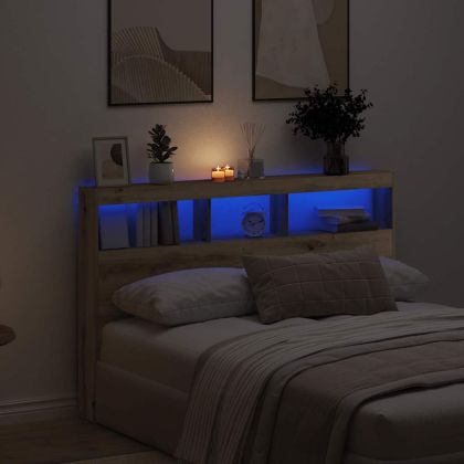 Табла шкаф с LED, Дъб артизан, 160x17x102 см