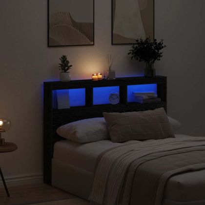 Табла шкаф с LED, черен дъб, 140x17x102 см