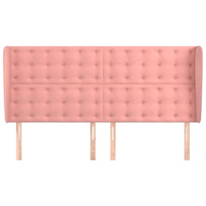 Горна табла за легло с уши, розова, 163x23x118/128 см кадифе