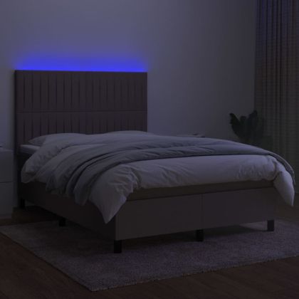 Боксспринг легло с матрак и LED, таупе, 140x190 см, плат
