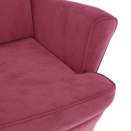 Фотьойл Wingback с табуретка, виненочервен, кадифе
