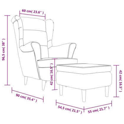 Фотьойл Wingback с табуретка, виненочервен, кадифе
