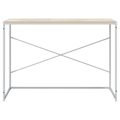 Компютърно бюро, бяло и дъб, 110x60x70 см, инженерно дърво