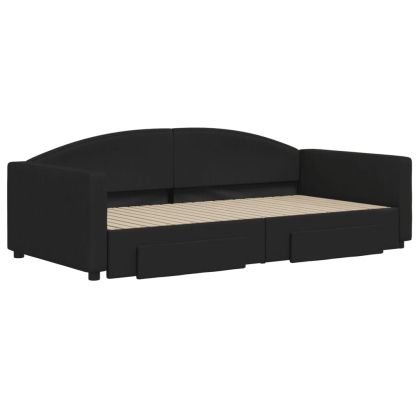 Канапе с изтеглящо легло и чекмеджета черно 100x200 см плат