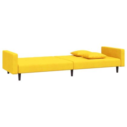 2-местно разтегателно канапе с две възглавници, жълто, кадифе
