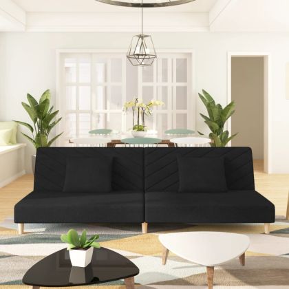 2-местно разтегателно канапе с две възглавници, черно, текстил