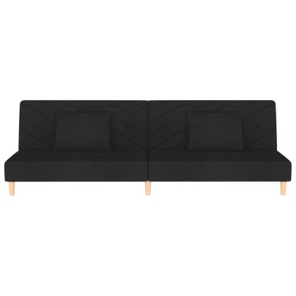 2-местно разтегателно канапе с две възглавници, черно, текстил