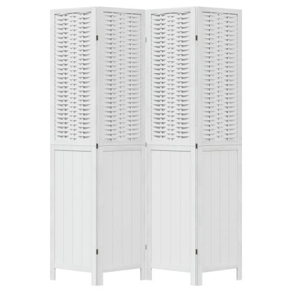 Разделител за стая, 4 панела, бял, дърво пауловния масив