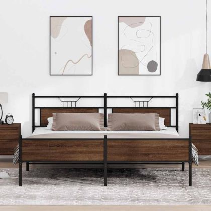 Метална рамка за легло, без матрак, кафяв дъб, 193x201 см