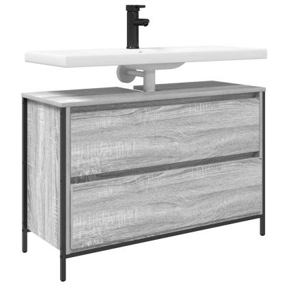 Шкаф за баня с чекмеджета сив сонома 90x34,5x60 cm