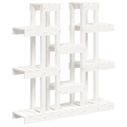 Поставка за цветя, бяла, 104,5x25x109,5 см, бор масив