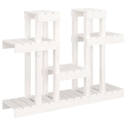 Поставка за цветя, бяла, 104,5x25x77,5 см, бор масив
