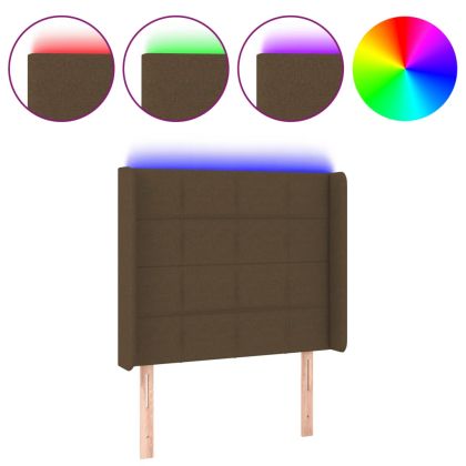 LED горна табла за легло, тъмнокафява,83x16x118/128 см, плат