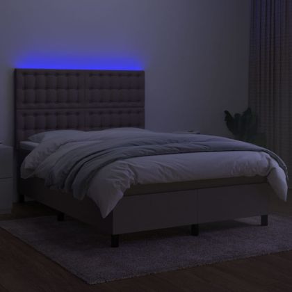 Боксспринг легло с матрак и LED, таупе, 140x190 см, плат