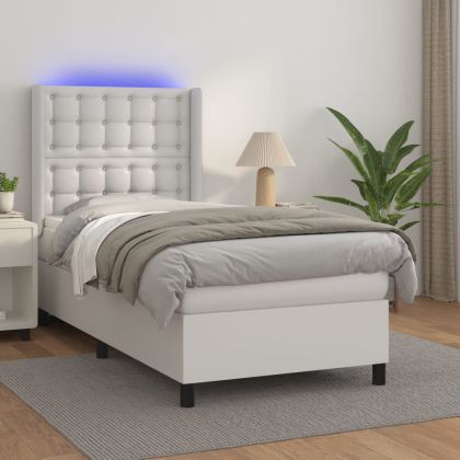 Боксспринг легло с матрак и LED бяло 80x200 см изкуствена кожа