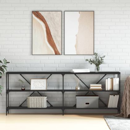 Конзолна маса, черна, 200x30x75 см, инженерно дърво и желязо