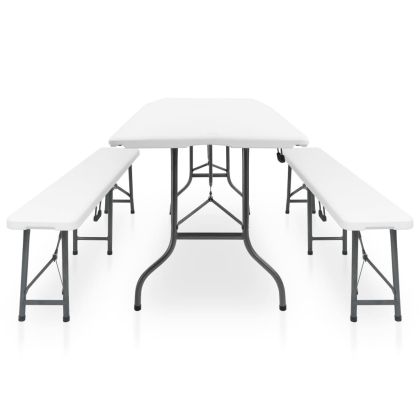 Сгъваема градинска маса с 2 пейки, 180 см, стомана и HDPE, бяла